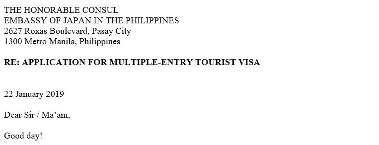sample cover letter for japan multiple entry visa